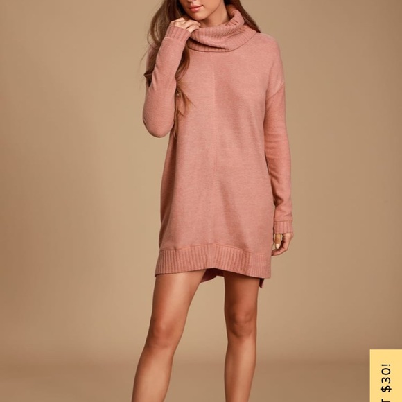 Lulus Autumn Daze Mauve Pink Cowl Neck Sweater Dress Size Small NWT - Picture 4 of 8